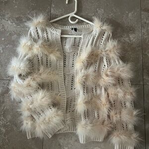 Elegant Cream Sweater with Faux Fur Accents